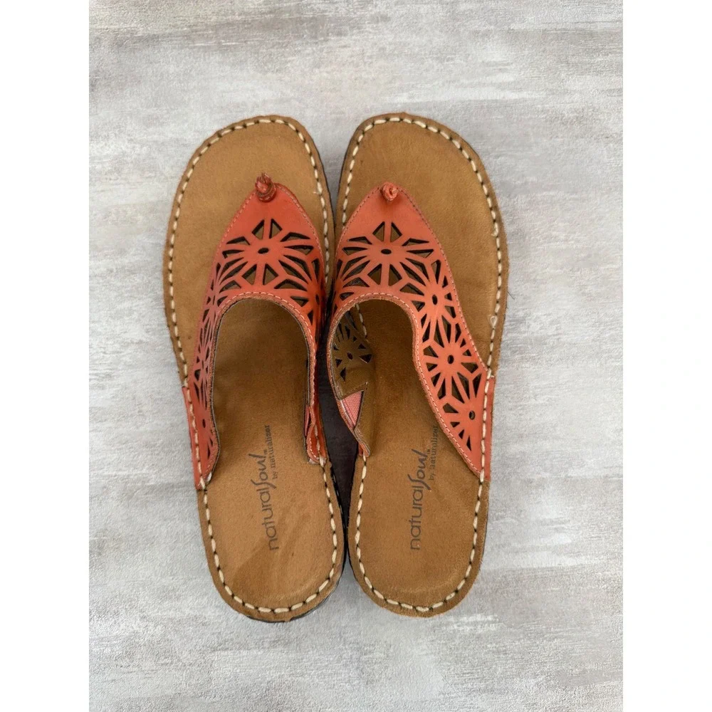 Natural Soul Women's Sandals Thong Coral‎ Leather Cutout Comfort Casual Shoes